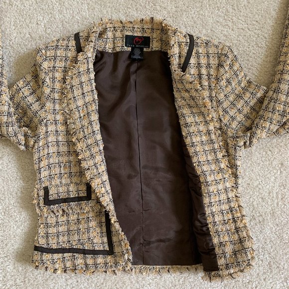 πHPπ Vintage Tweed Fringe Hem Blazer Size 4 Lined, Brown Tan & Cream - Picture 13 of 15